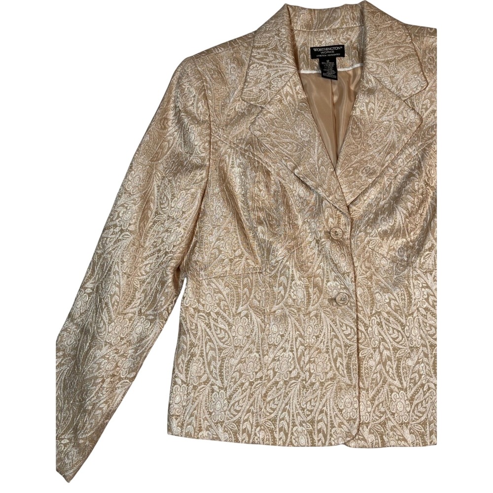 Gold‎ Brocade Paisley Blazer Size 12 Metallic Jacquard Evening Jacket - Picture 3 of 15